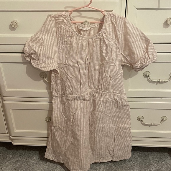 H&M Other - H&M Light Tan Striped Muslin Seersucker Casual Dress